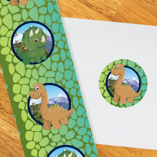 Dinosaur Friends Party 2-in Circle, 8.5x11 Printable PDF by Birthday Direct