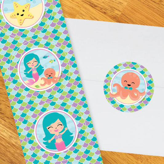 Little Mermaid Party 2-in Circle, 8.5x11 Printable PDF by Birthday Direct