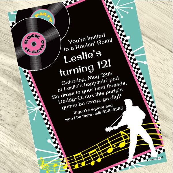 Rock and Roll Party Invitation, 5x7-in, Editable PDF Printable by Birthday Direct