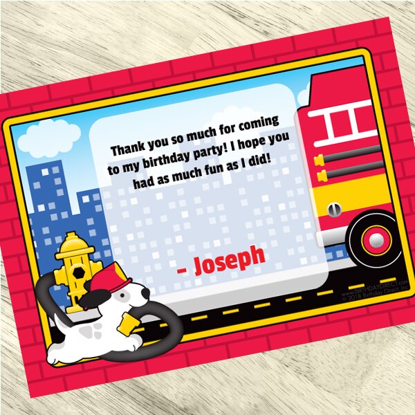 Little Firefighter Dog Party Thank You, 5x7-in, Editable Canva Template by Birthday Direct