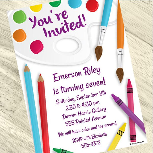 Little Artist Party Invitation, 5x7-in, Editable PDF Printable by Birthday Direct