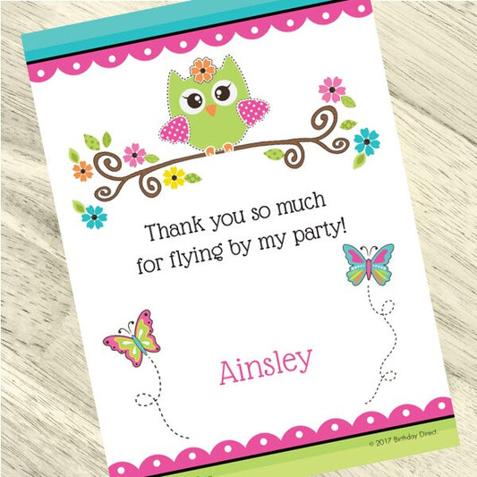 Little Owl Party Thank You, 5x7-in, Editable Canva Template by Birthday Direct