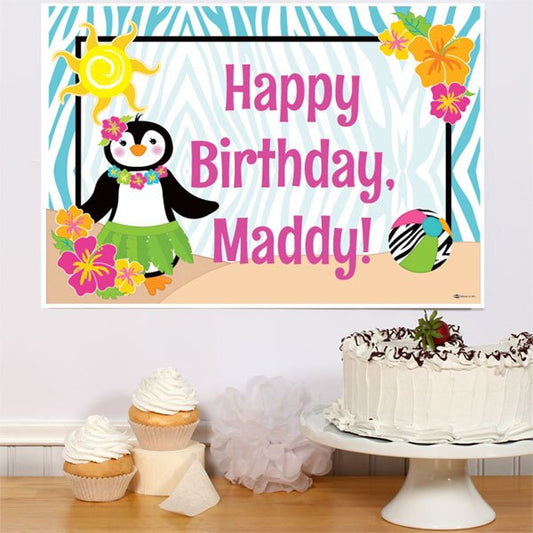 Penguin Hula Party Sign, Editable PDF Printable by Birthday Direct