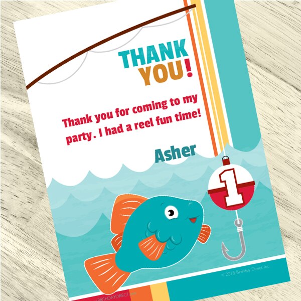 Little Fish 1st Birthday Thank You, 5x7-in, Editable Canva Template by Birthday Direct