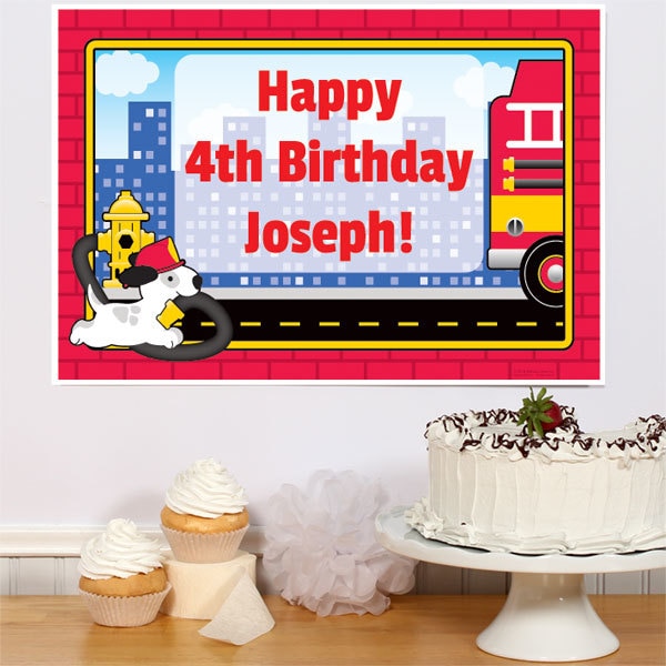 Little Firefighter Dog Party Sign, Editable Canva Template by Birthday Direct