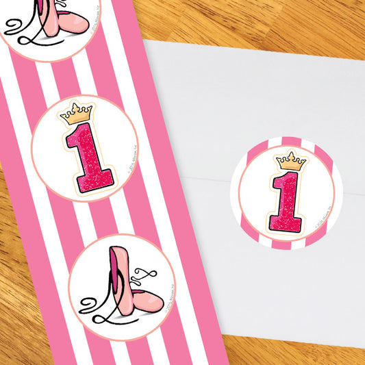 Ballerina 1st Birthday 2-in Circle, Editable Canva Template by Birthday Direct