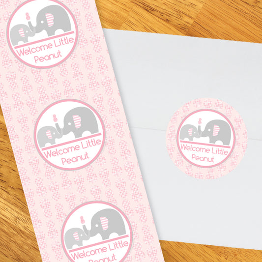 Elephant Little Peanut Pink Baby Shower 2-in Circle, 8.5x11 Printable PDF by Birthday Direct