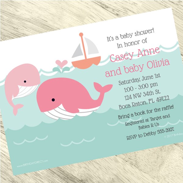 Little Whale Pink Baby Shower Invitation, 5x7-in, Editable PDF Printable by Birthday Direct