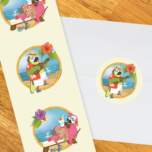 Parrot in Paradise Party 2-in Circle, 8.5x11 Printable PDF by Birthday Direct