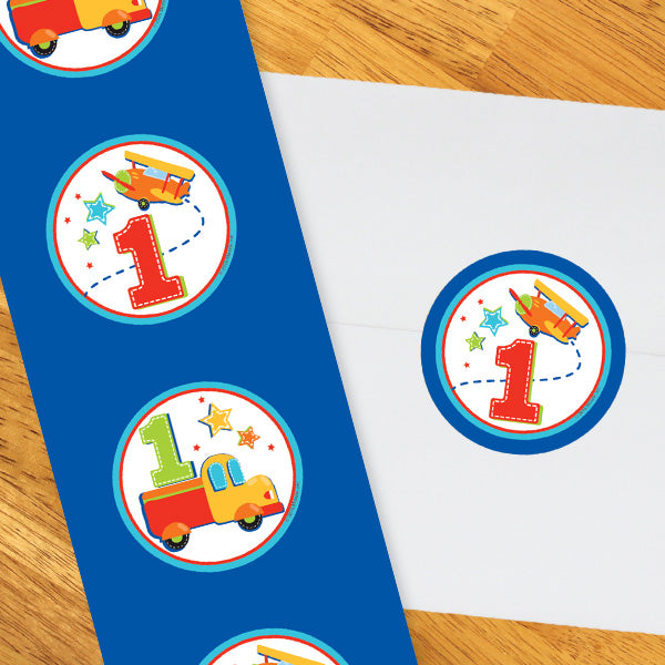 All Aboard 1st Birthday 2-in Circle, 8.5x11 Printable PDF by Birthday Direct