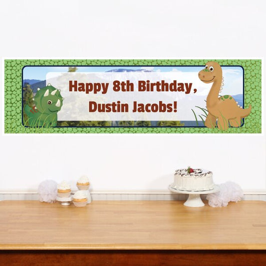 Dinosaur Friends Party Banner, 2x6-feet, Editable PDF Printable by Birthday Direct