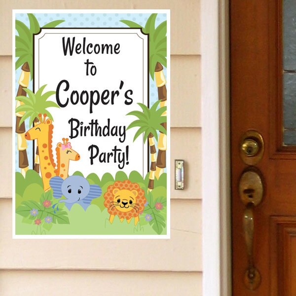 Jungle Babies Party Door Greeter, Editable PDF Printable by Birthday Direct