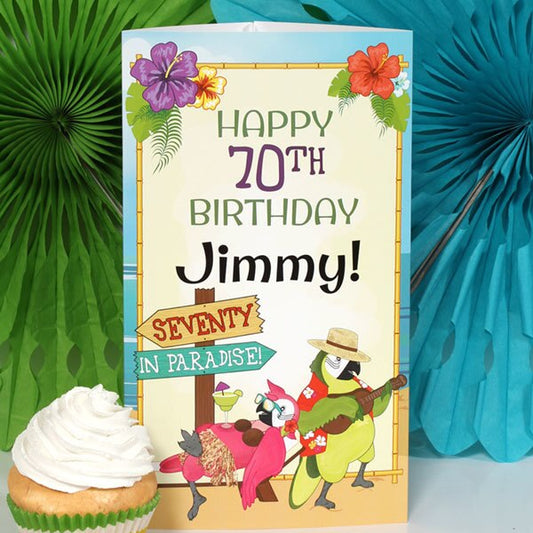 Parrot in Paradise 70th Birthday Centerpiece, 10 inch Editable PDF Printable by Birthday Direct