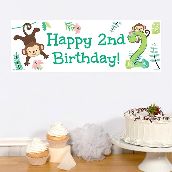 Little Monkey 2nd Birthday Small Banner, 8.5x11 Printable PDF by Birthday Direct