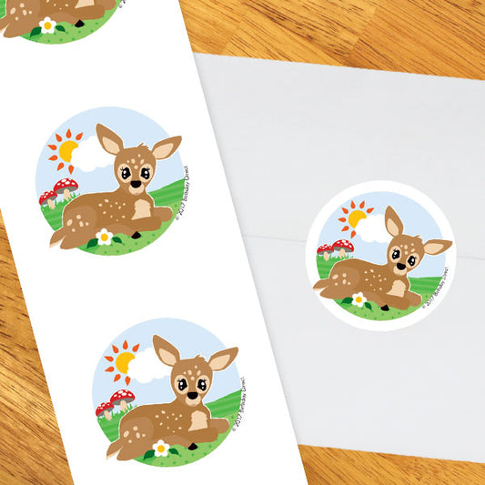 Woodland Animals Baby Shower 2-in Circle, 8.5x11 Printable PDF by Birthday Direct