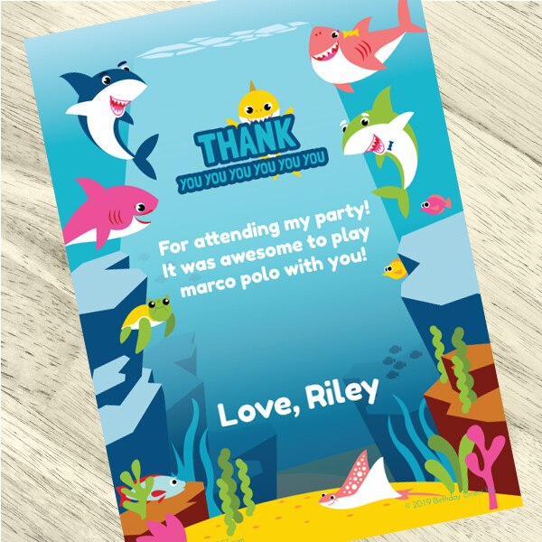 Shark Baby Party Thank You, 5x7-in, Editable Canva Template by Birthday Direct