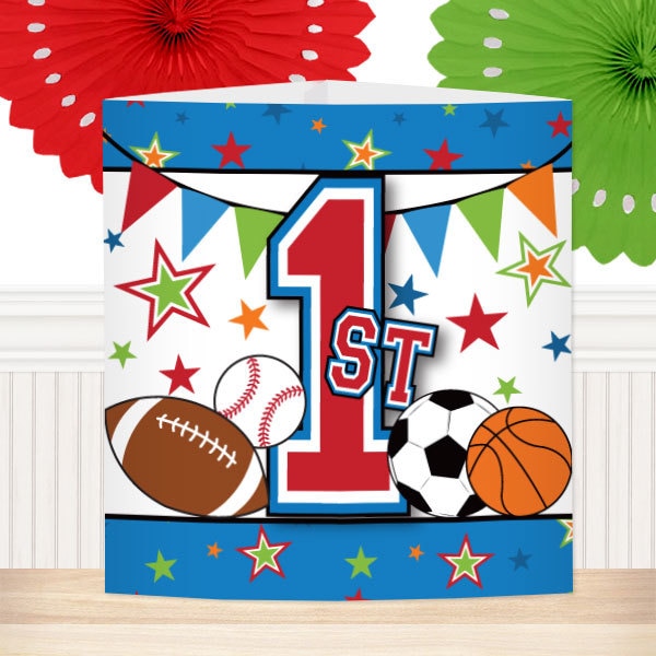 Little Sport 1st Birthday Centerpiece, Editable Canva Template by Birthday Direct