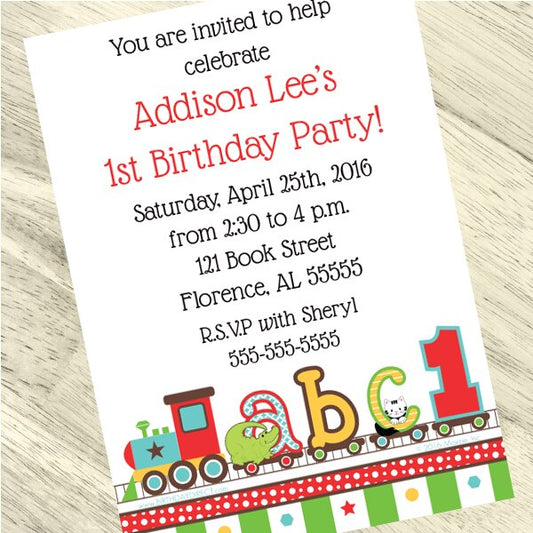 ABC 1st Birthday Invitation, 5x7-in, Editable PDF Printable by Birthday Direct