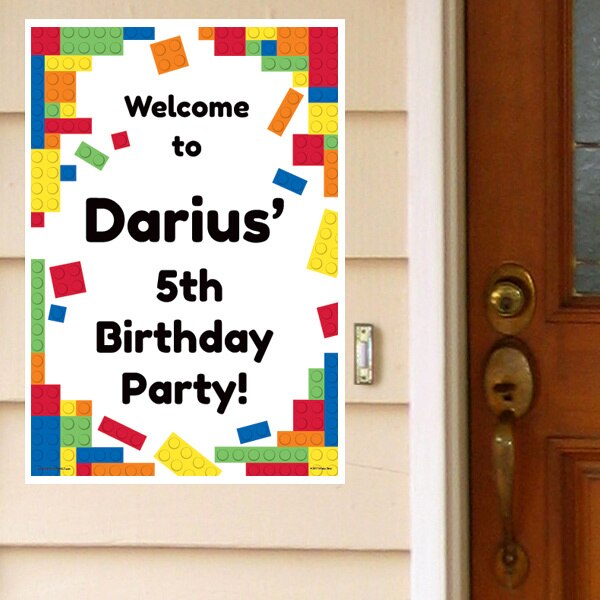 Building Blocks Party Door Greeter, Editable PDF Printable by Birthday Direct