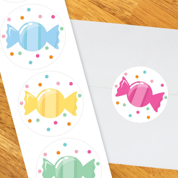 Candy Party 2-in Circle, 8.5x11 Printable PDF by Birthday Direct