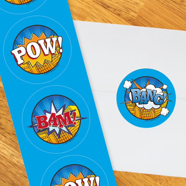 Comic Book Hero Party 2-in Circle, 8.5x11 Printable PDF by Birthday Direct