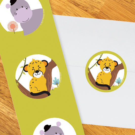 Little Cub and Hippo Birthday 2-in Circle, 8.5x11 Printable PDF by Birthday Direct