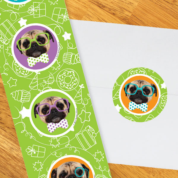 Dog Pug Party 2-in Circle, 8.5x11 Printable PDF by Birthday Direct