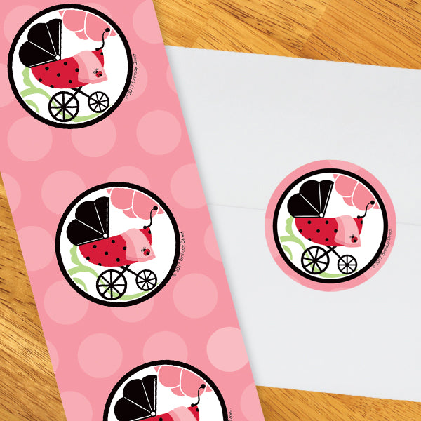 Little Ladybug Baby Shower 2-in Circle, Editable Canva Template by Birthday Direct