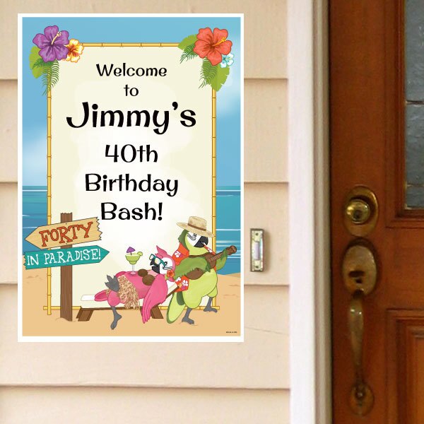 Parrot in Paradise 40th Birthday Door Greeter, Editable PDF Printable by Birthday Direct