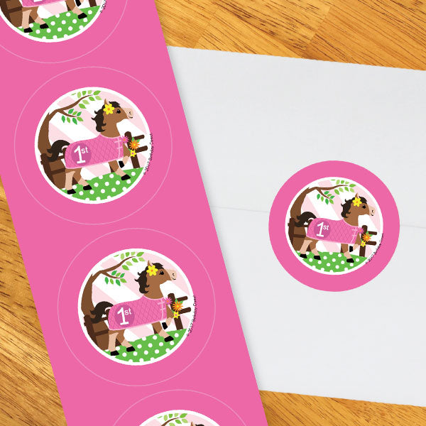 Playful Pony 1st Birthday 2-in Circle, Editable Canva Template by Birthday Direct