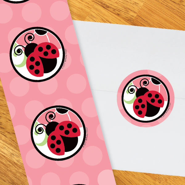 Little Ladybug Party 2-in Circle, Editable Canva Template by Birthday Direct