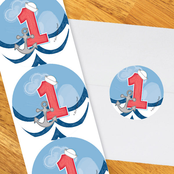 Nautical Dolphin 1st Birthday 2-in Circle, 8.5x11 Printable PDF by Birthday Direct