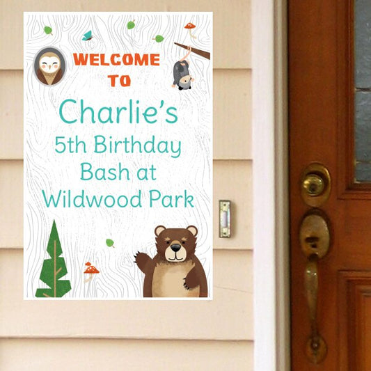 Wild Woodland Party Door Greeter, Editable PDF Printable by Birthday Direct