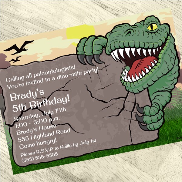 Dinosaur T-Rex Party Invitation, 5x7-in, Editable Canva Template by Birthday Direct