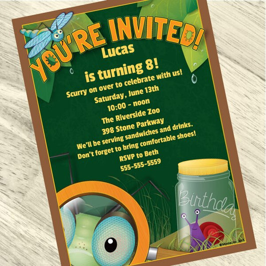 Bugs and Insects Party Invitation, 5x7-in, Editable PDF Printable by Birthday Direct