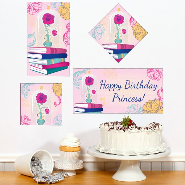 Beauty and the Beast Rose Birthday Sign Cutouts Wall Decoration, 8.5x11 Printable PDF by Birthday Direct