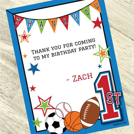 Little Sport 1st Birthday Thank You, 5x7-in, Editable Canva Template by Birthday Direct