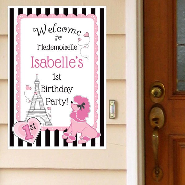 Paris Ooh La La 1st Birthday Door Greeter, Editable PDF Printable by Birthday Direct