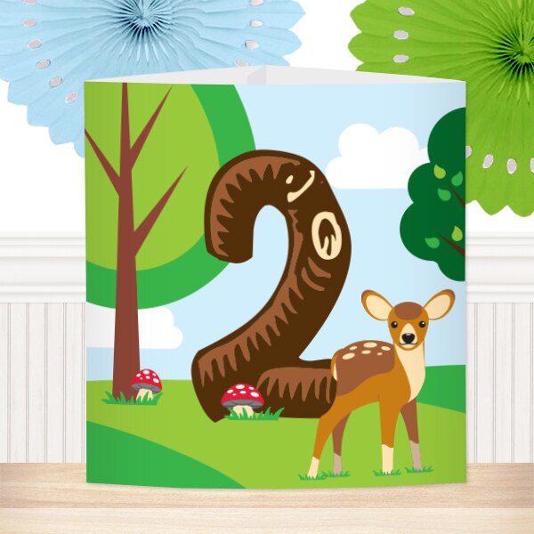 Woodland Animals 2nd Birthday Centerpiece, Editable Canva Template by Birthday Direct