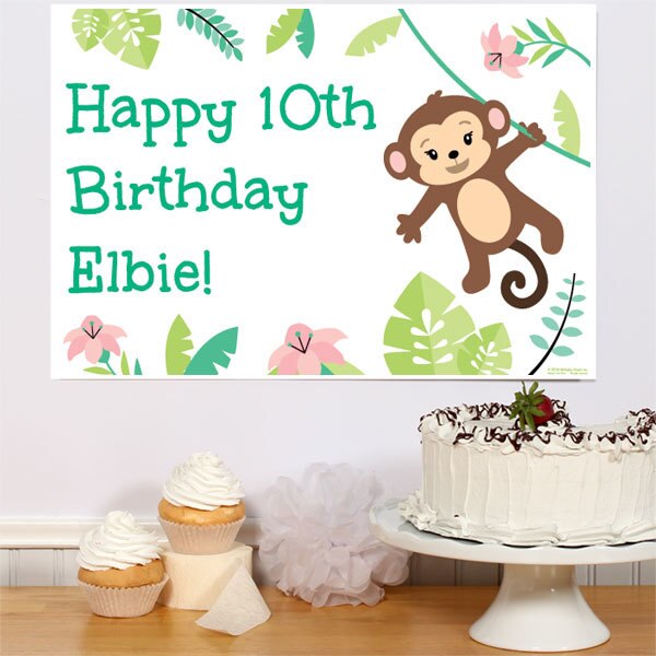 Little Monkey Party Sign, Editable Canva Template by Birthday Direct