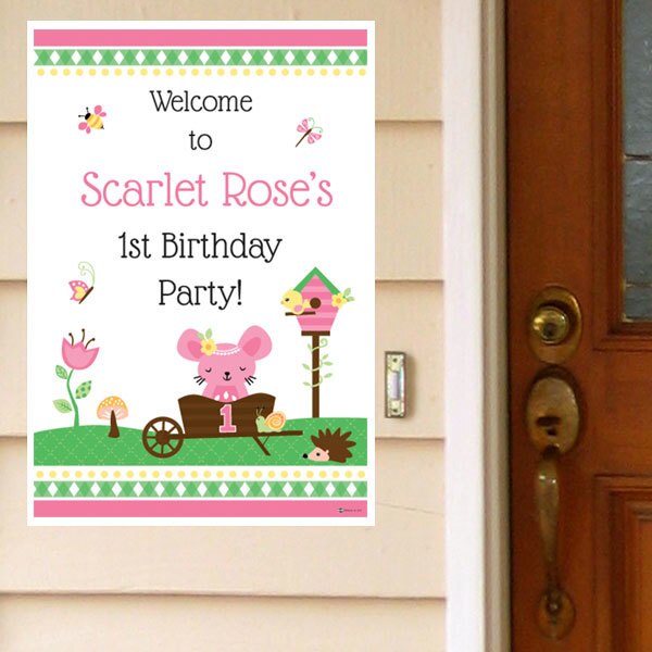 Little Garden 1st Birthday Door Greeter, Editable PDF Printable by Birthday Direct