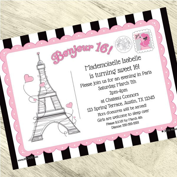 Paris Ooh La La Birthday Invitation, 5x7-in, Editable PDF Printable by Birthday Direct