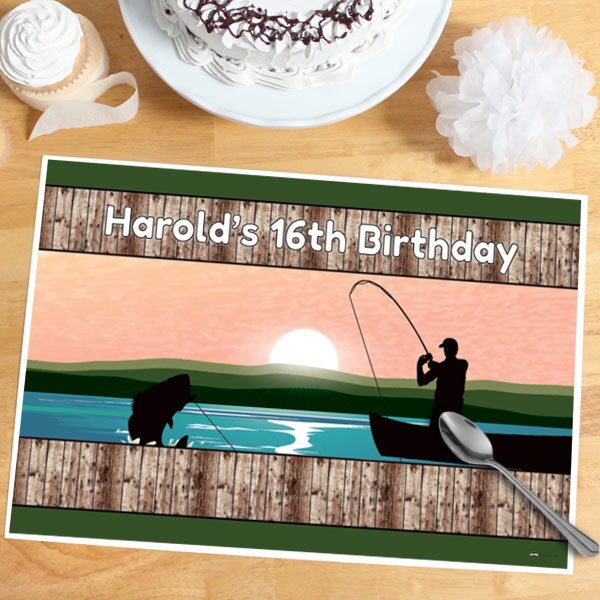 Bass Fishing Party Placemat, 8.5x11 Editable PDF Printable by Birthday Direct