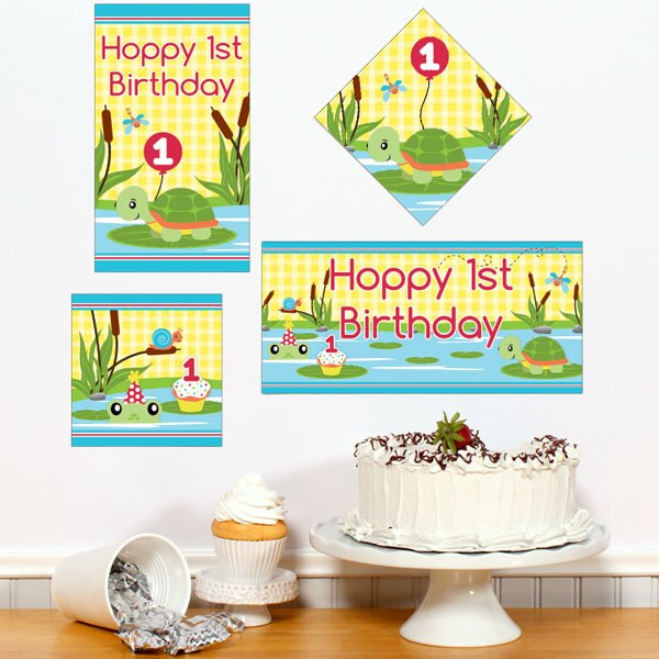 Frog and Turtle 1st Birthday Sign Cutouts Wall Decoration, 8.5x11 Printable PDF by Birthday Direct