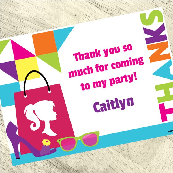 Glamour Doll Party Thank You, 5x7-in, Editable PDF Printable by Birthday Direct