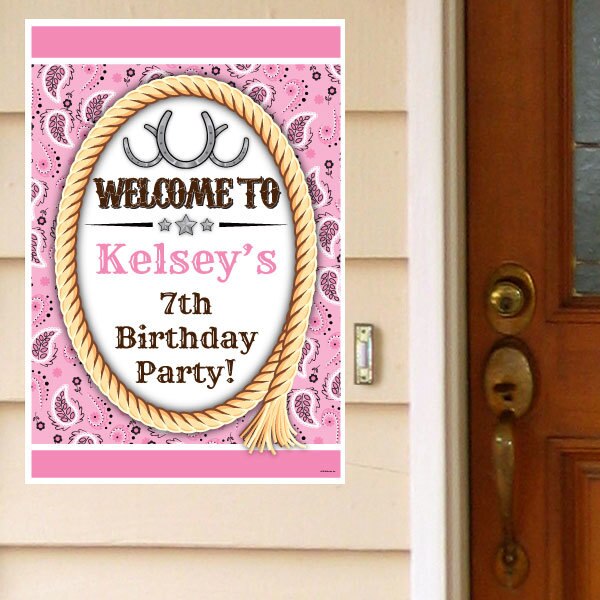 Bandana PinkParty Door Greeter, Editable PDF Printable by Birthday Direct