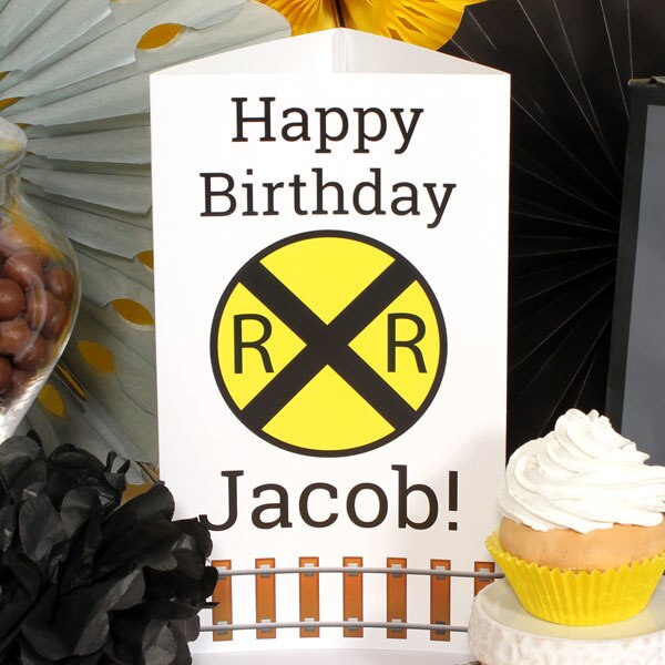 Railroad Crossing Birthday Centerpiece, 10 inch Editable PDF Printable by Birthday Direct