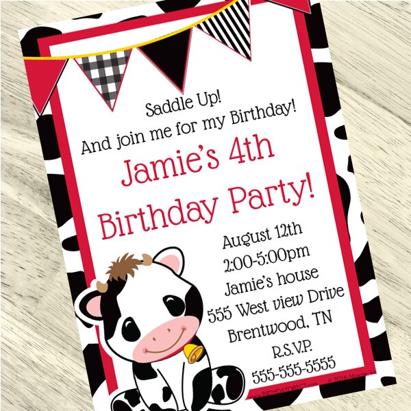 Little Cow Party Invitation, 5x7-in, Editable PDF Printable by Birthday Direct