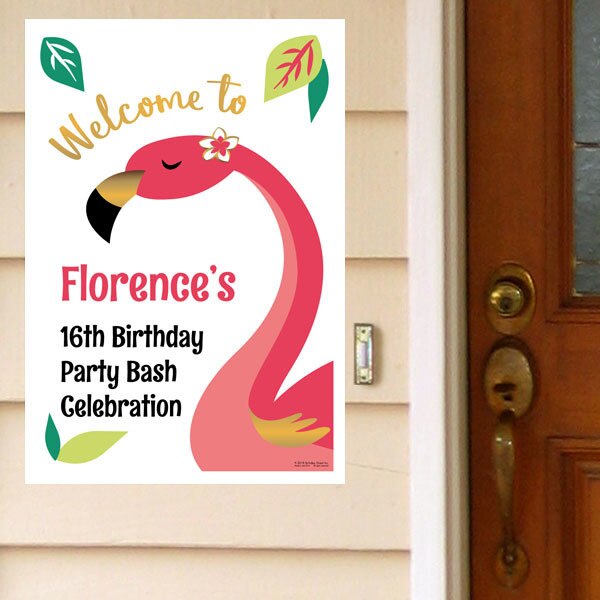 Aloha Flamingo Tropic Party Door Greeter, Editable PDF Printable by Birthday Direct