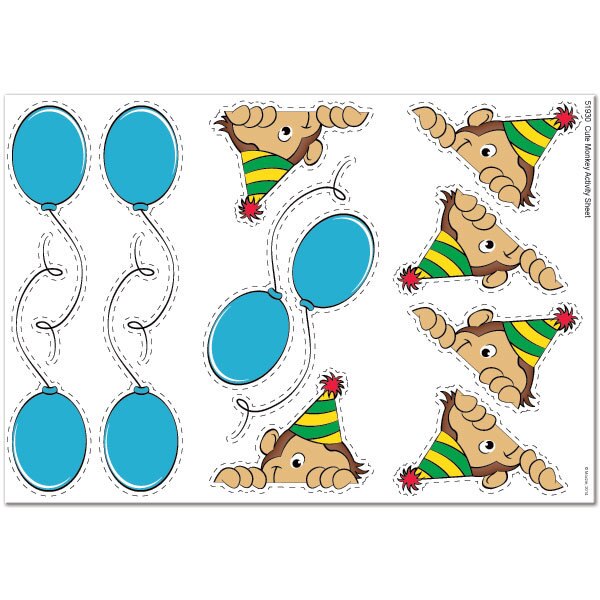 Monkey Cute Party Decoration-Activity, 8.5x11-in Sheets, Printable PDF by Birthday Direct